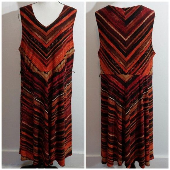 R&M Richards Multicolor Chevron Stripes Fit and Flare V-Neck Dress Plus Size 20W - Picture 1 of 10